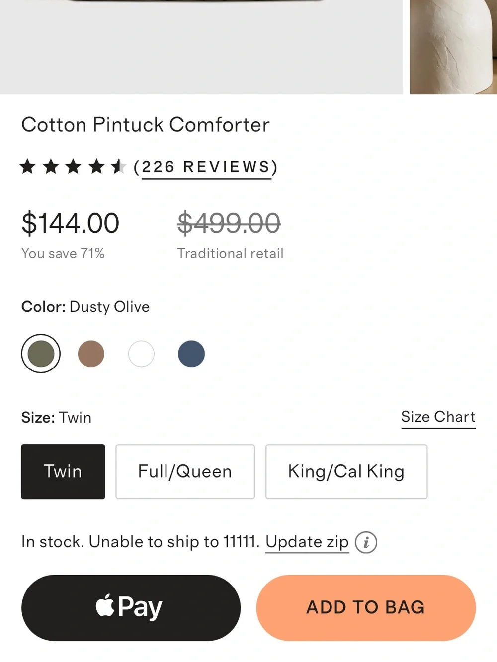Quince Cotton Pintuck Comforter Twin Dusty Olive